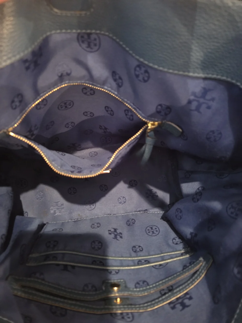 Tory Burch Navy Leather Shoulder Bag with Small Wallet